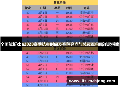 全面解析cba2023赛季结束时间及赛程亮点与总冠军归属详尽指南